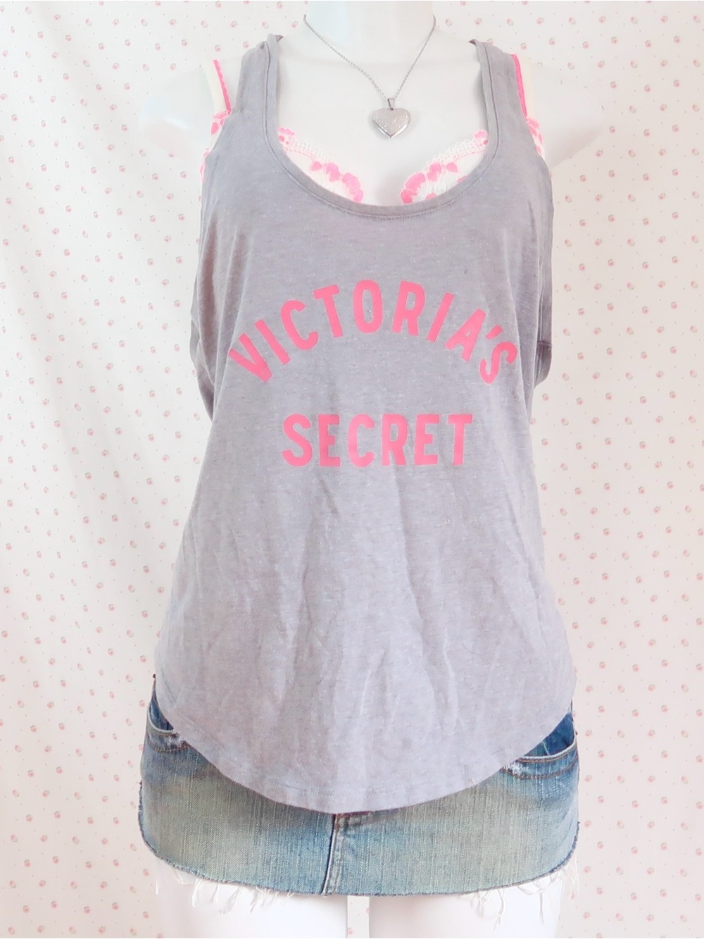 grey Victoria’s Secret tank top y2k 2000s baby tee mcbling coquette